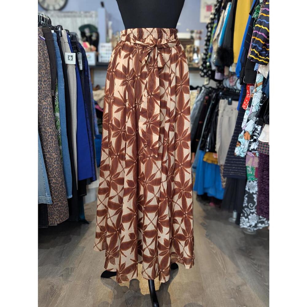 Brown Floral High Waisted Maxi Skirt
